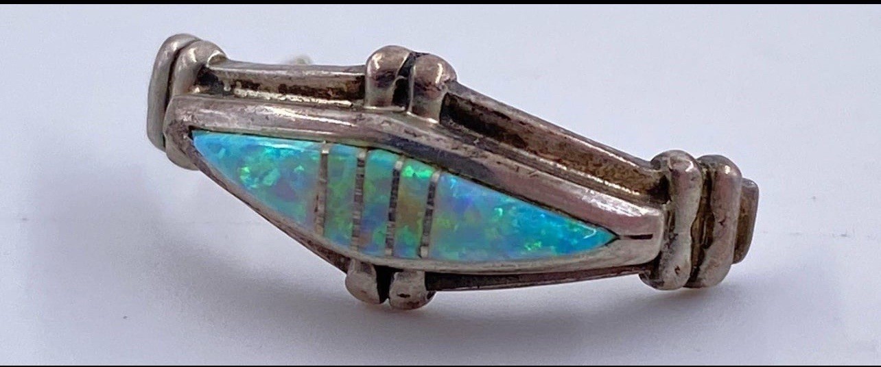 VTG Estate SIGNED E.K. STERLING SILVER 925 OPAL Tear Drop Stud MOSAIC EARRINGS