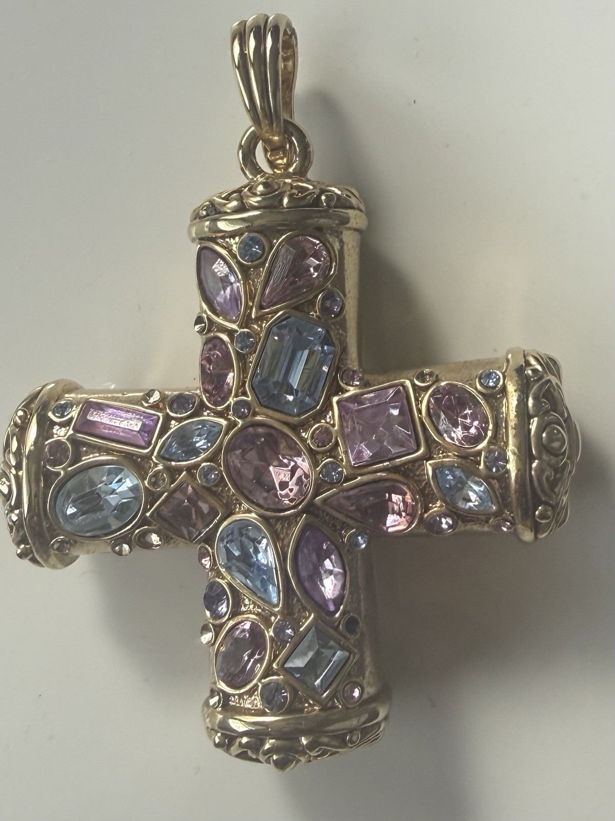 VTG Real Collectibles by Adrienne HSN Heavy 68g Pastel Crystal Byzantine Cross