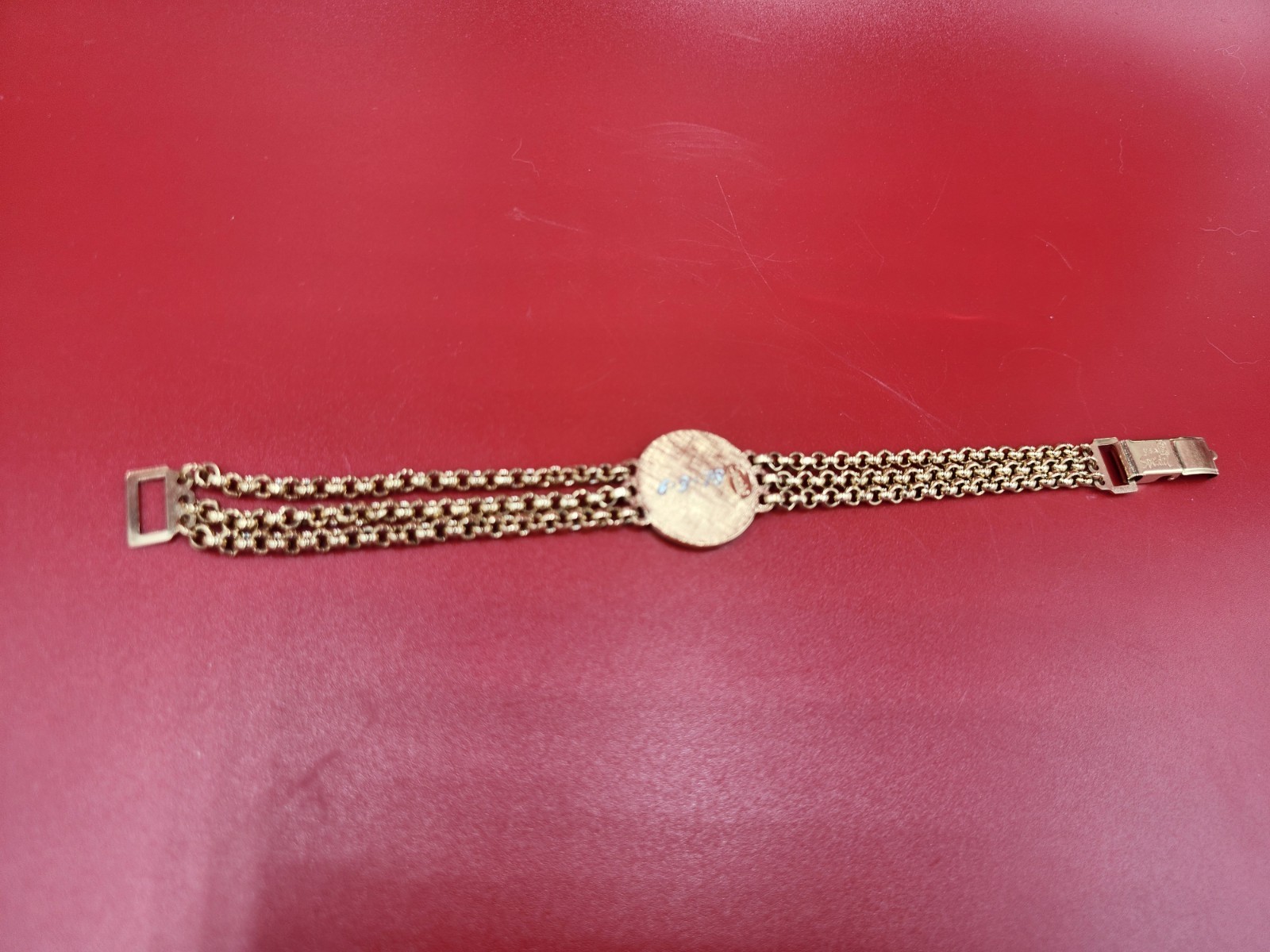 Vintage Speidel 1970s Engrave ID- style Plate Triple Band Gold Metal Bracelet