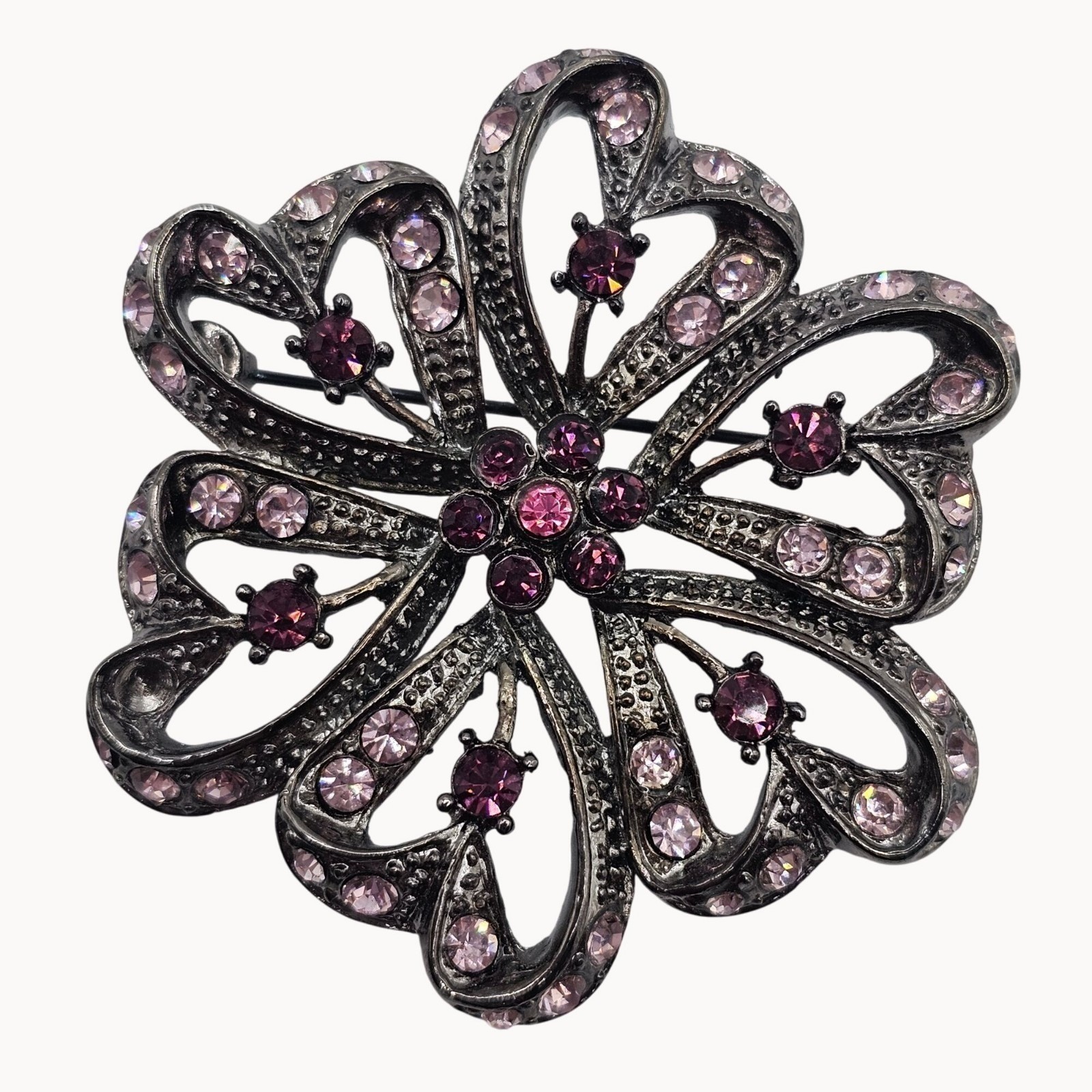 Rhinestone Floral Butterfly Brooch Pin Set 3pc Purple Pink Gunmetal Whimsigoth