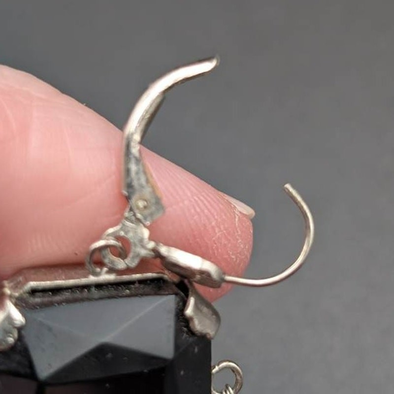 Vtg Earrings Statement Black Silver Geometric Faceted Glass Rhinestone Polished