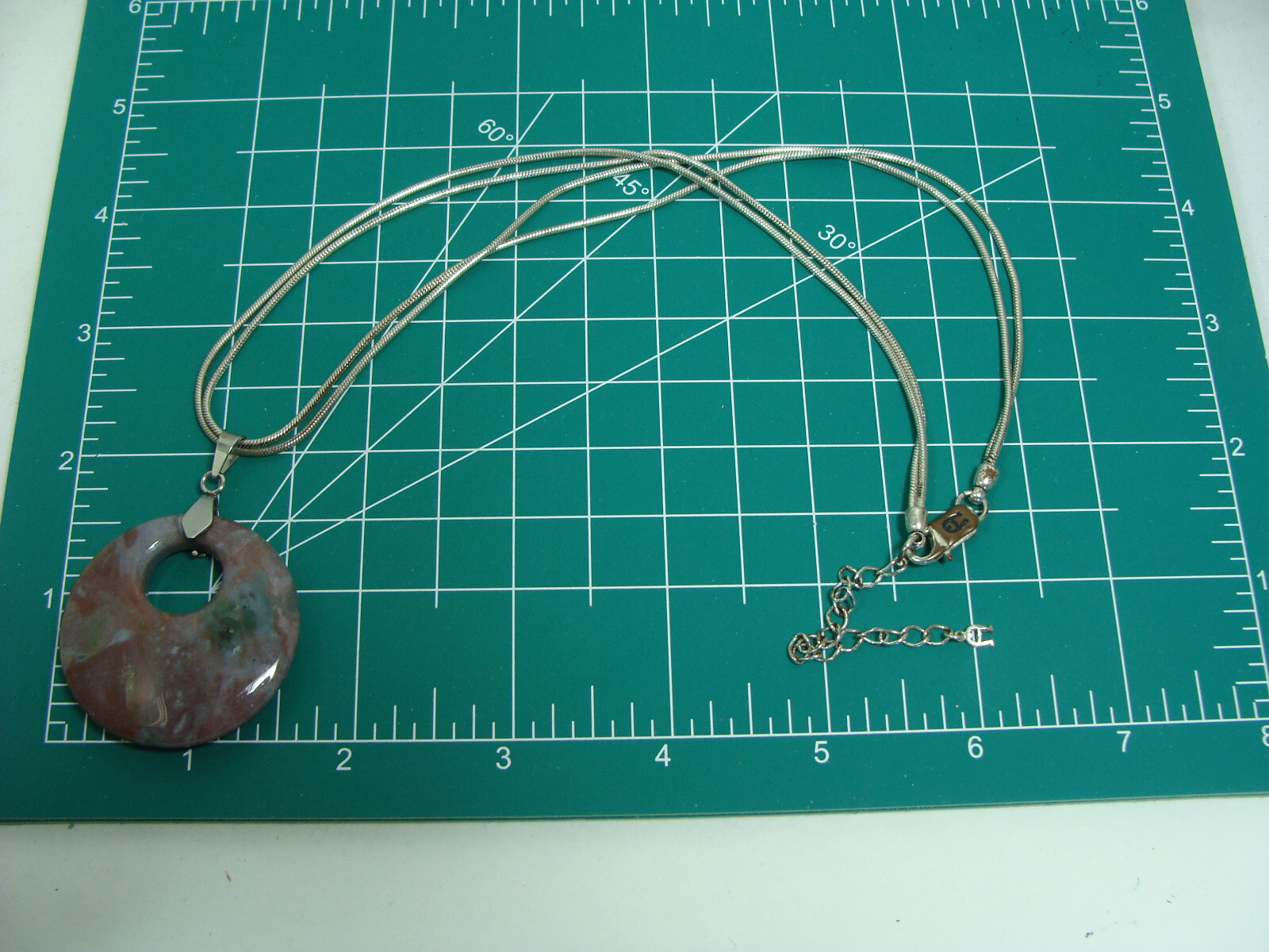 AC Double Strand Silver Tone Chain Round Disk Quartz Stone Boho Pendant Necklace