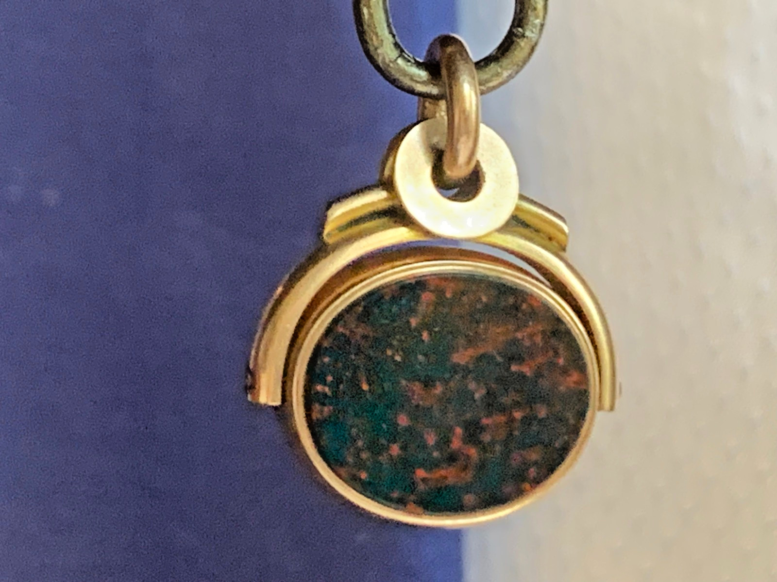 Antiq Yellow Gold Pocket Watch Fob Rotating Pendant Bloodstone Carnelian 10.19g