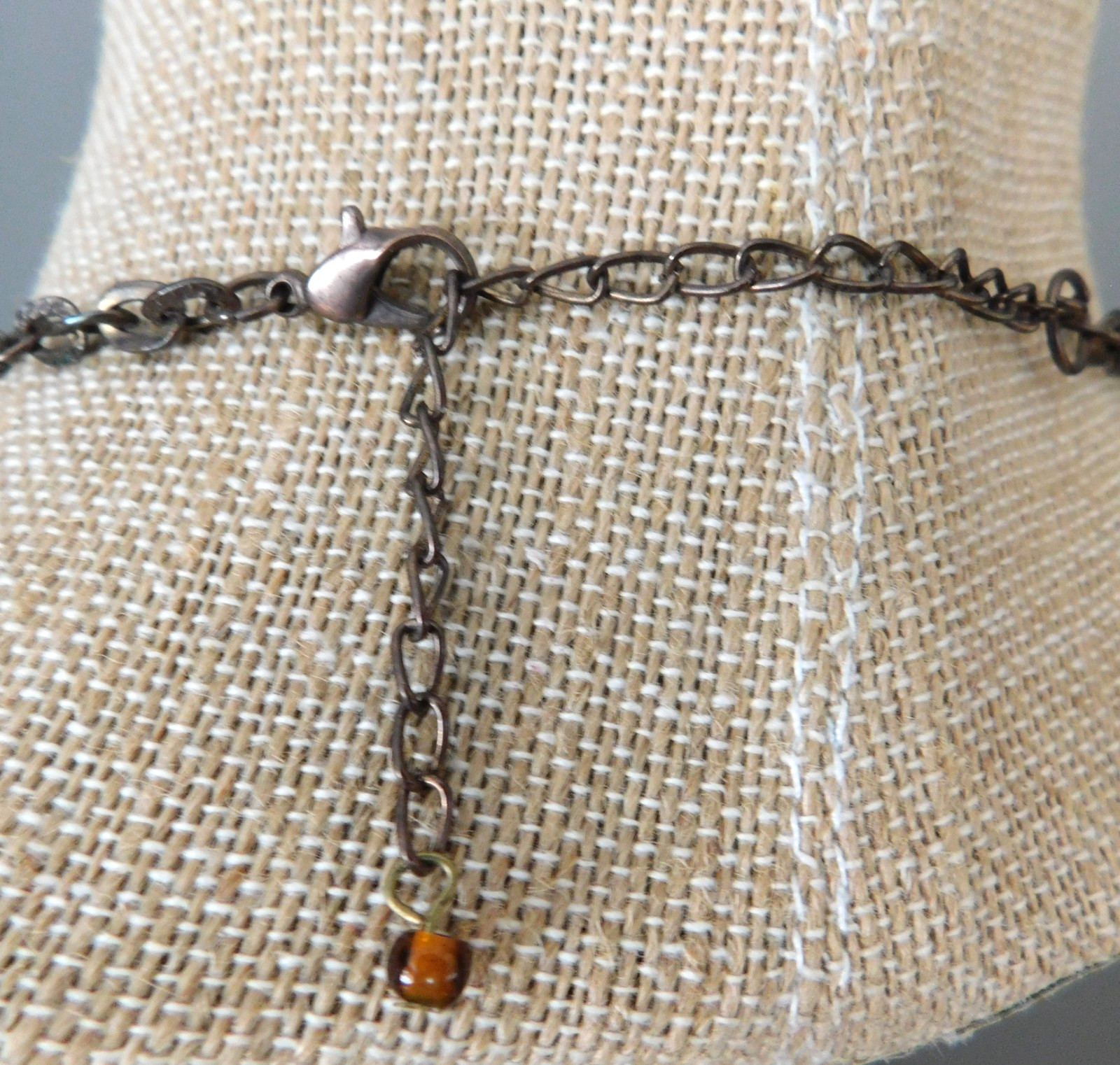 VINTAGE ROOTBEER AMBER CRYSTAL BEAD and GOLD BUGLE BEAD BIB COLLAR NECKLACE