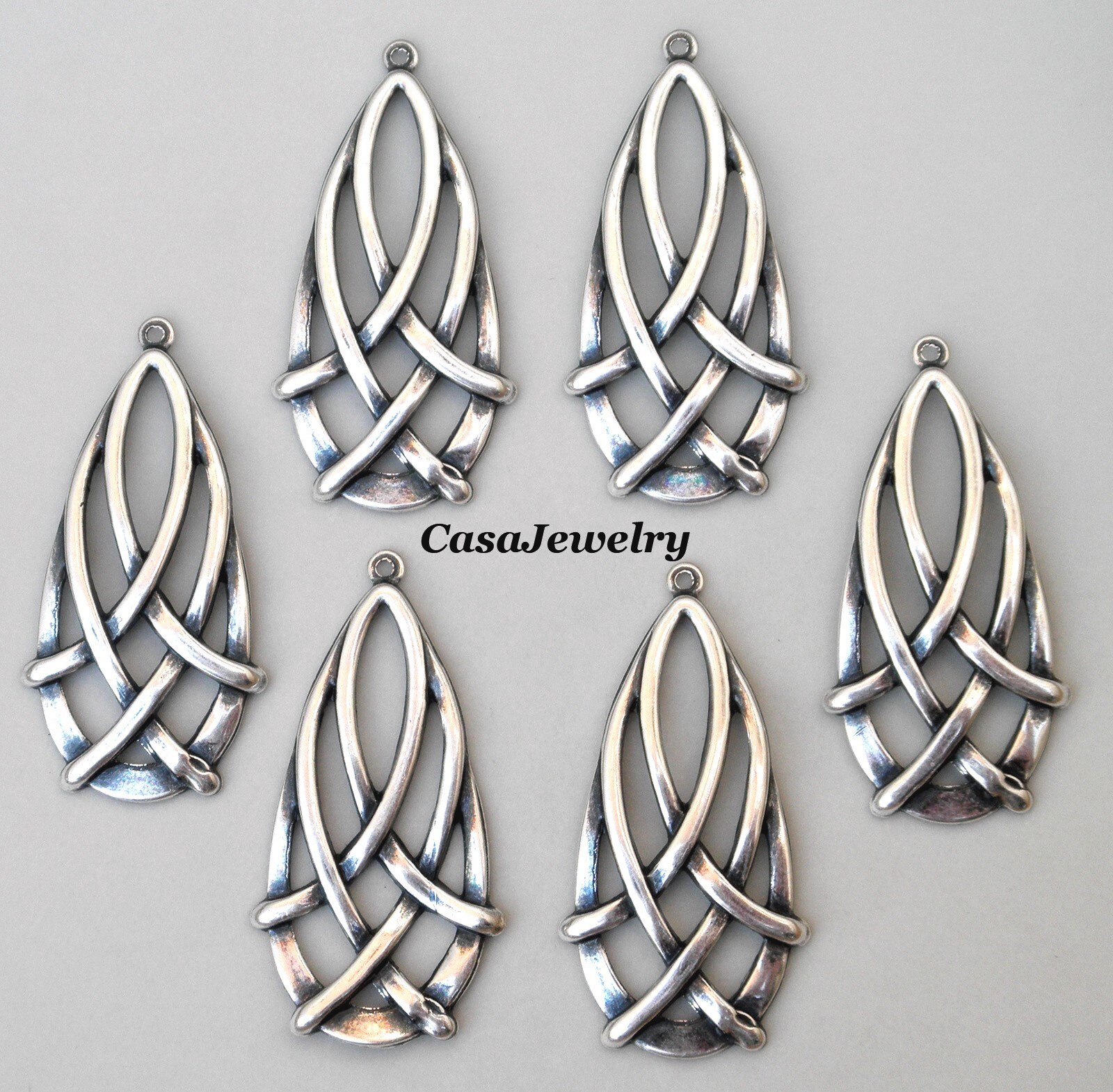 #0426 ANTIQUED STERLING SILVER PLATED CELTIC TEARDROP W/TOP HANG RING – 6 Pc Lot
