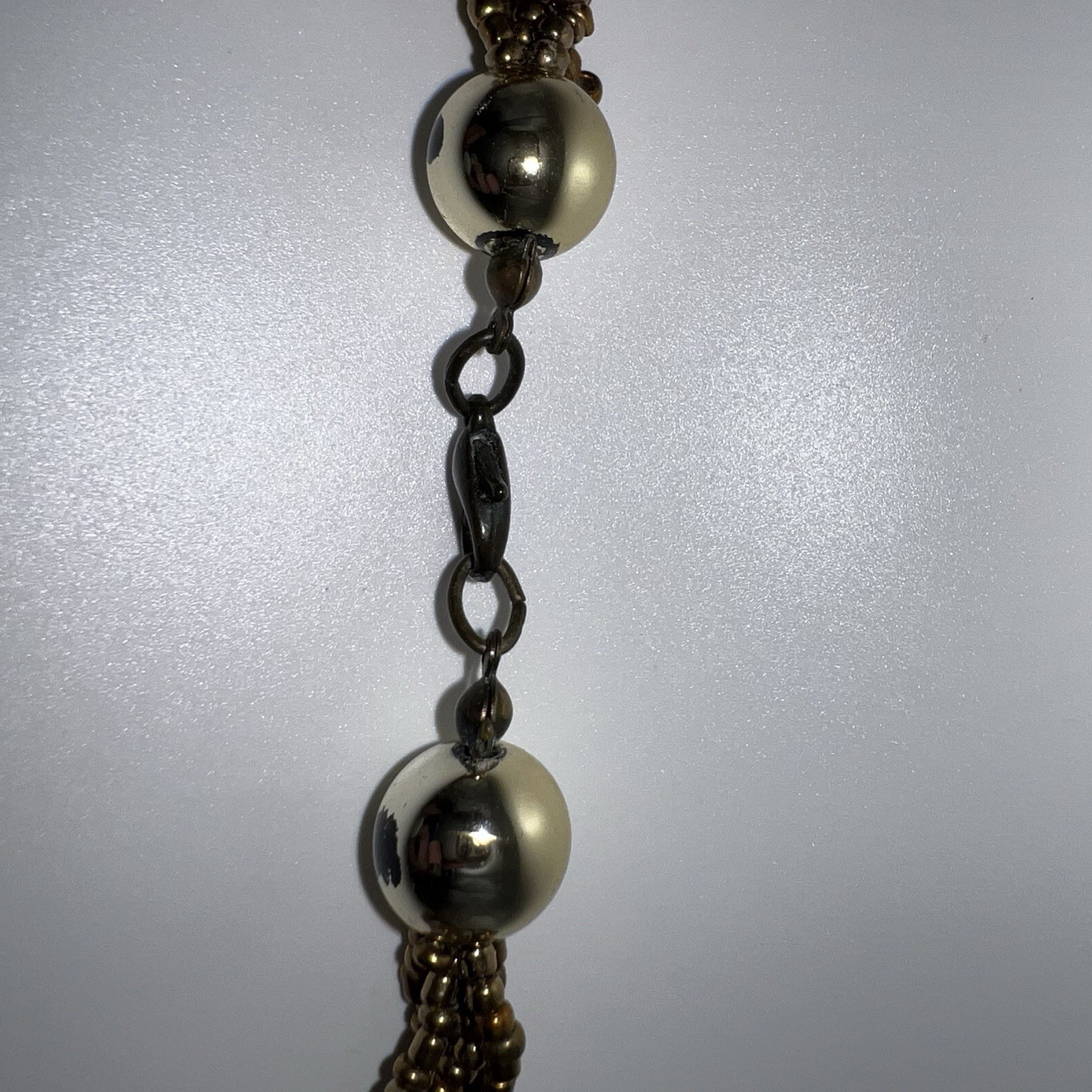 Vintage Plastic & Small Glass Beaded Necklace 32” End to End Beading Warm Colors