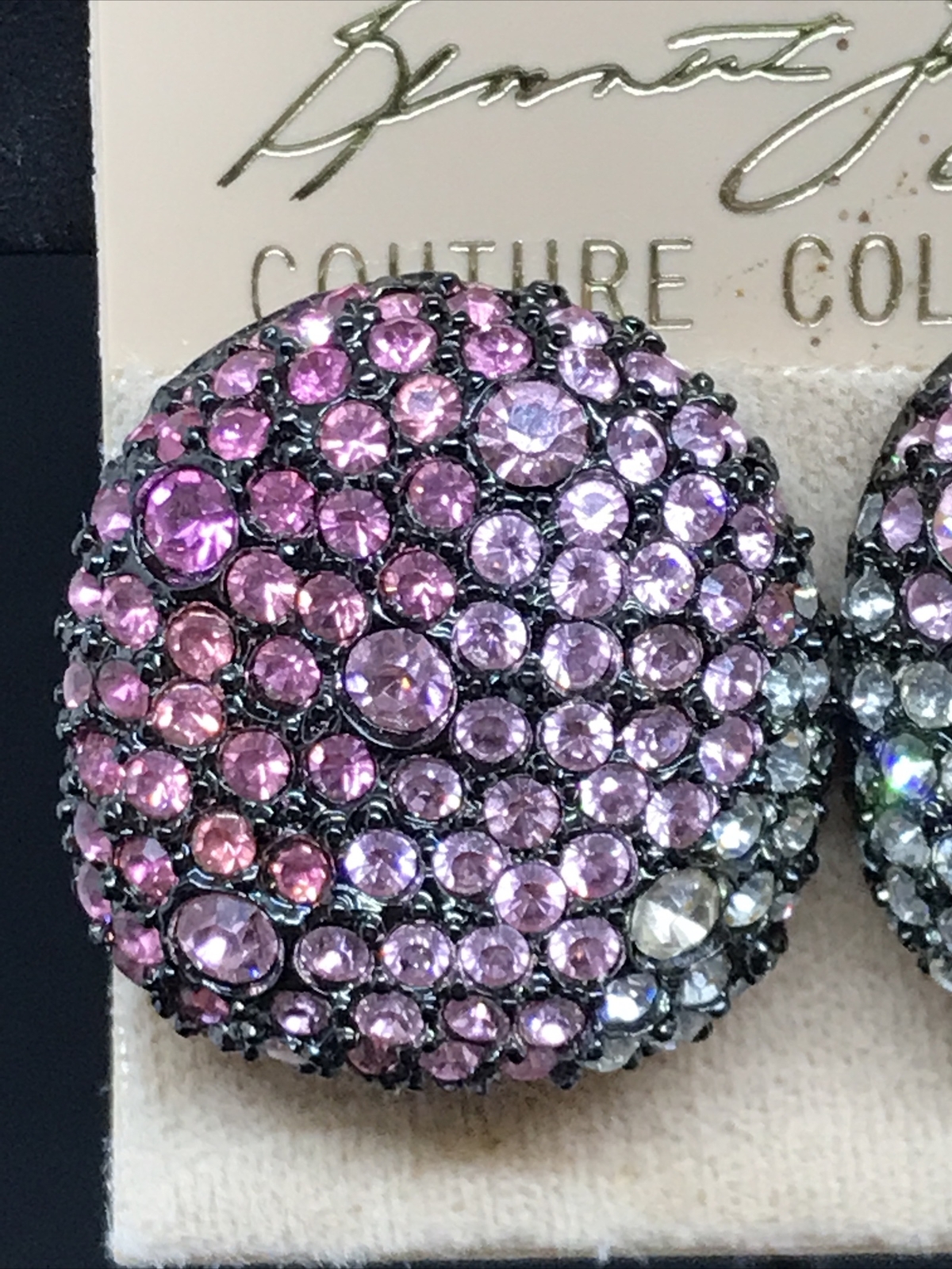 Vintage Kenneth Jay Lane Couture Pink Pave Rhinestone Gunmetal Earrings