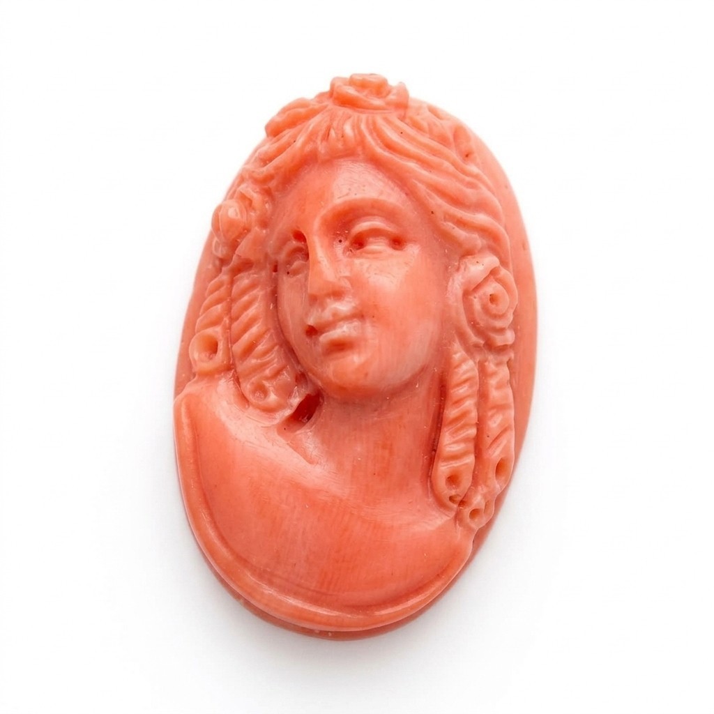 Exquisite Vintage Natural Red Momo Coral Cameo 28mm 5.6g Detailed Carving