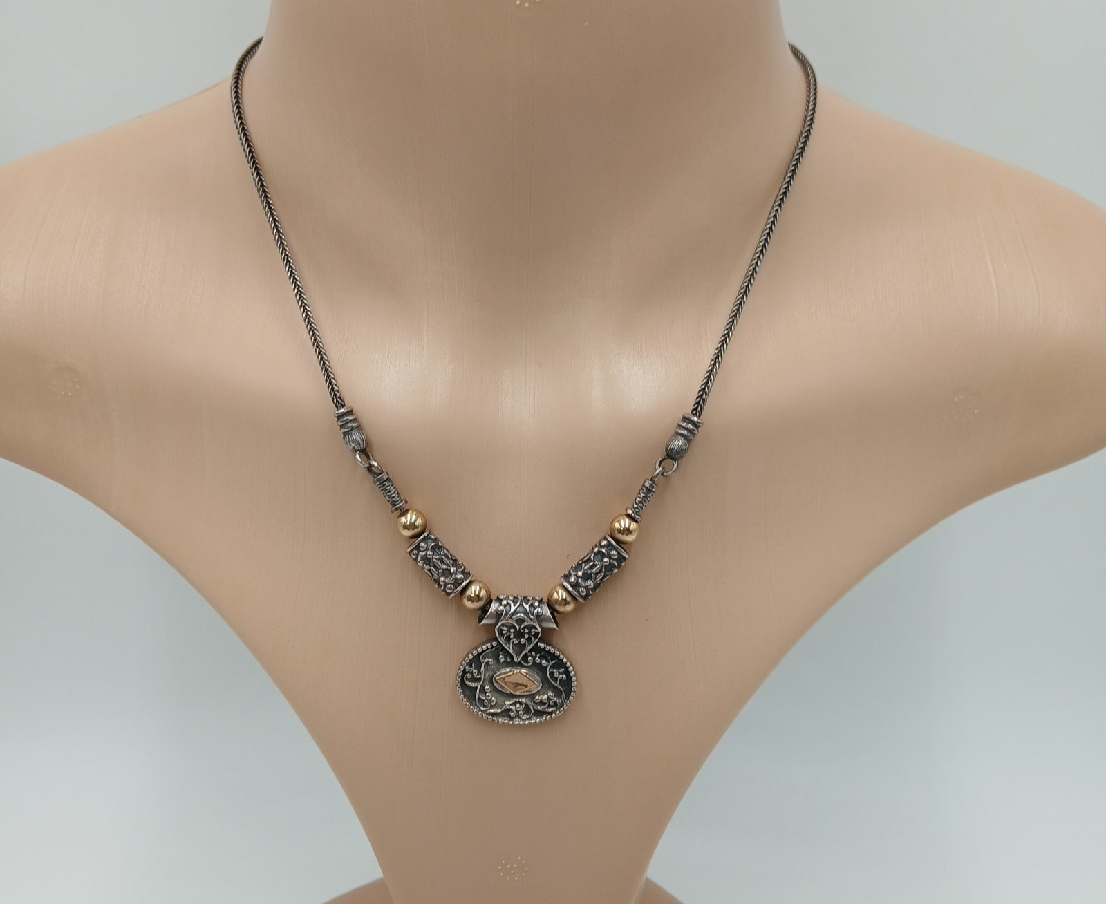 14K 925 Zanfeld Necklace 16in Sterling Silver Gold 24g tw Taxco Mexico Estate
