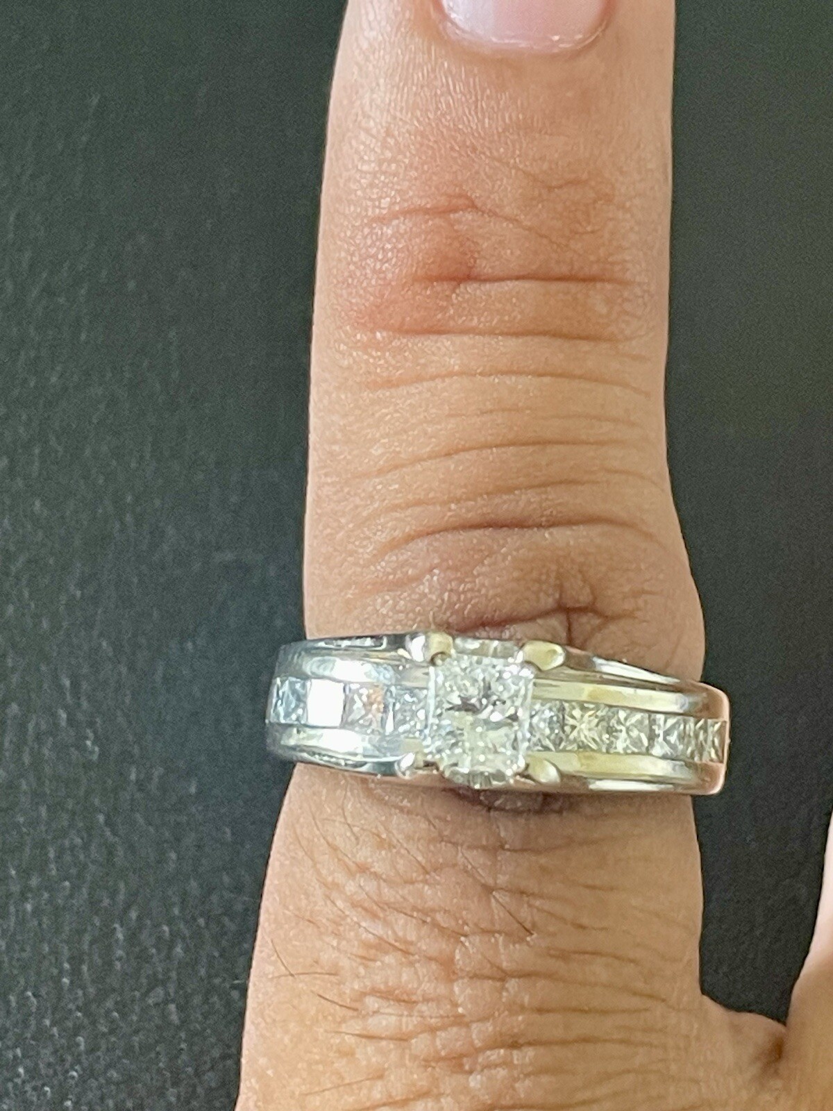 14k White Gold 1.20CTW (1/2CT Center) Princess Cut Diamond Ring (A53)