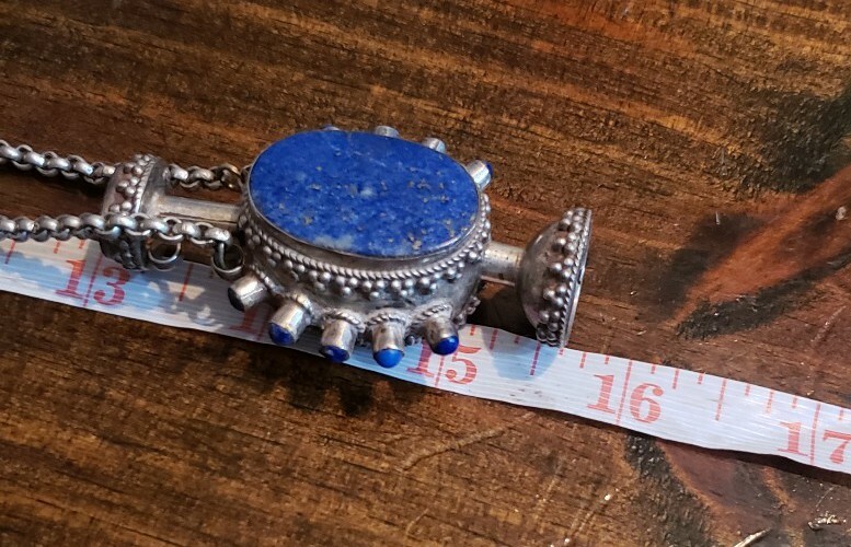 Vintage Sterling silver lapis Perfume Bottle Necklace 64 Grams
