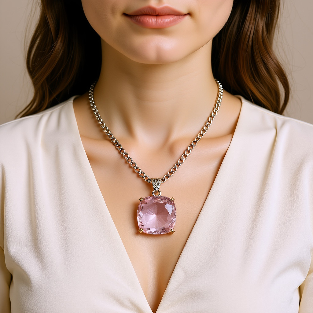 High Quality Pink Sapphire Cushion Necklace 70-80Ct, Gemstone Pendant