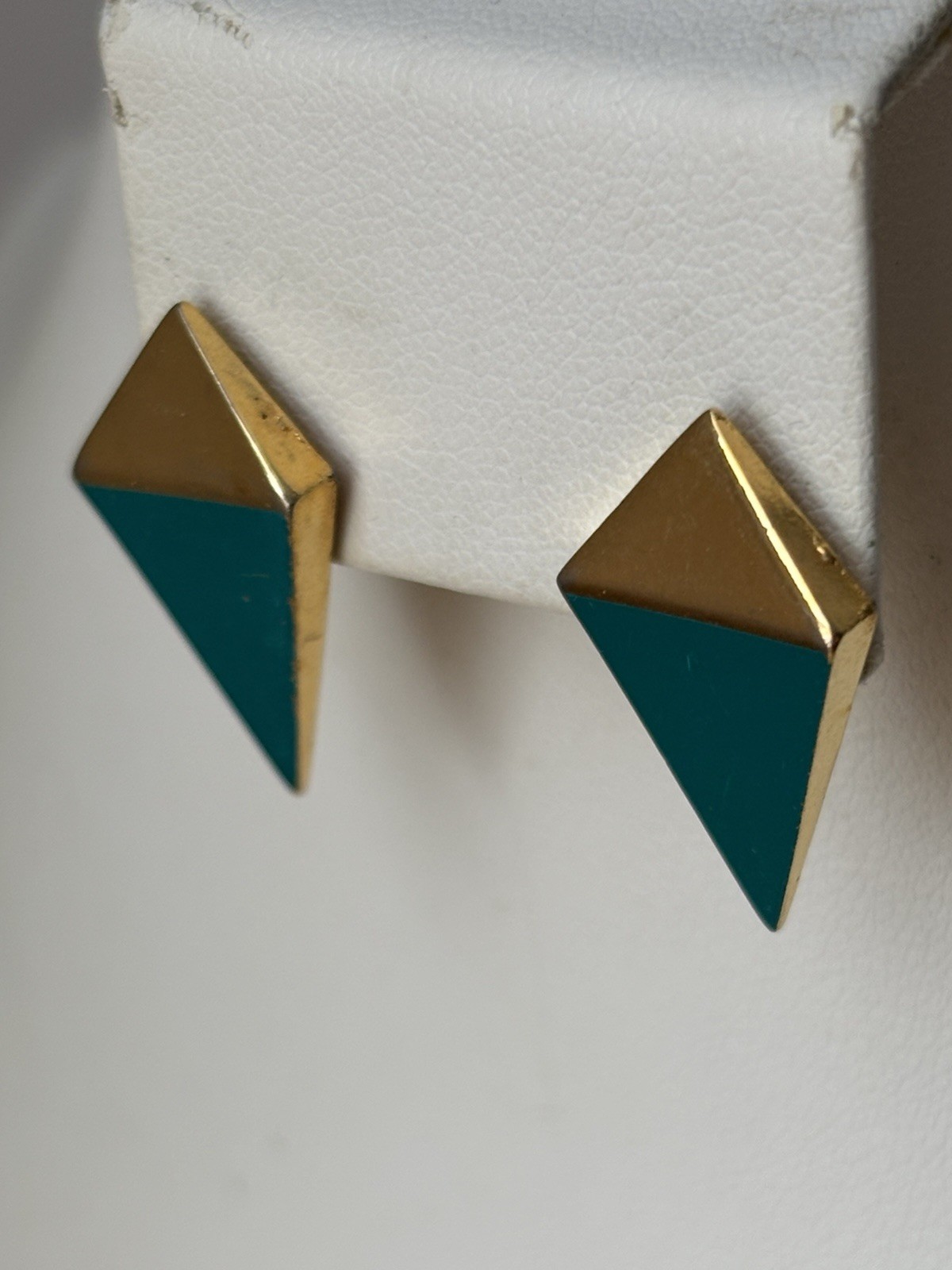 Vintage Teal & Gold Tone Geometric Earrings- about 1 in length