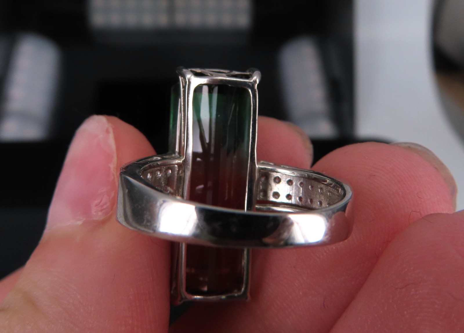 Rare 15.82ct Natural Party Color Tourmaline 0.35ct Diamond Platinum Ring, Size 7
