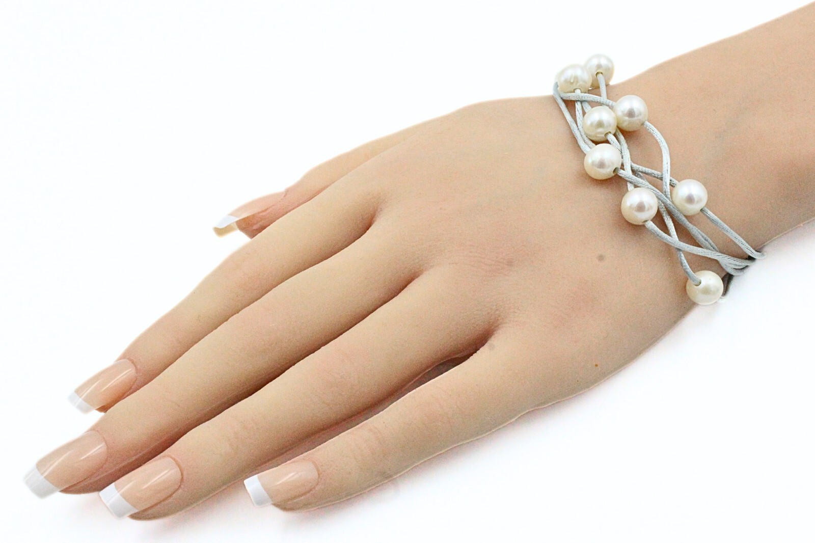HSN Multi Strand Rhodium Plate Floating Freshwater Pearl Magnetic Bracelet