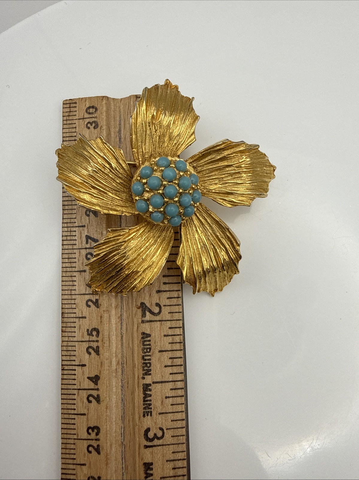 Vintage Benedict NY Brooch Floral Cluster Imitation Turquoise Gold Tone
