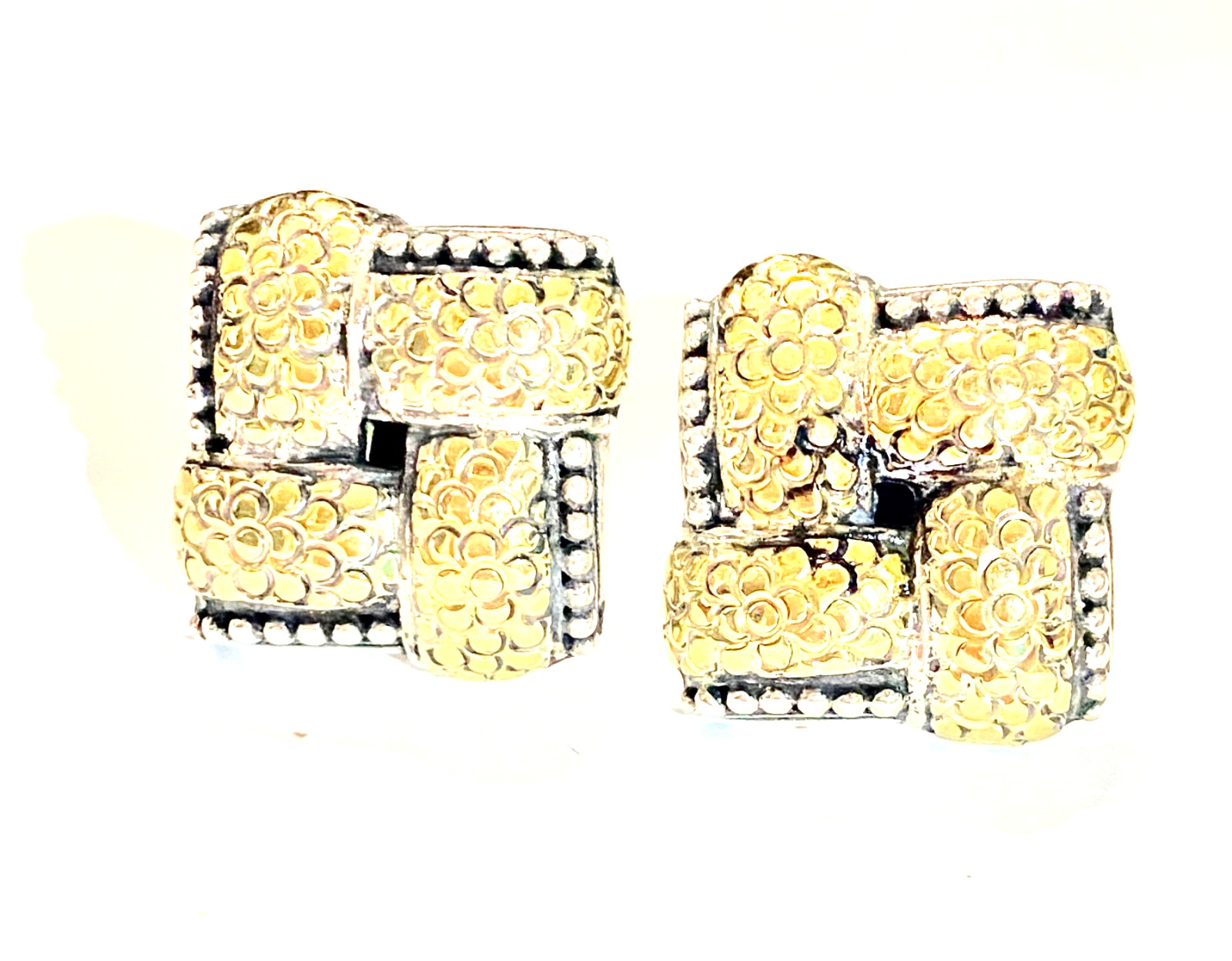 Vintage Sterling & 18k Gold John Hardy “The Dot Collection” Woven Earrings 3/4″