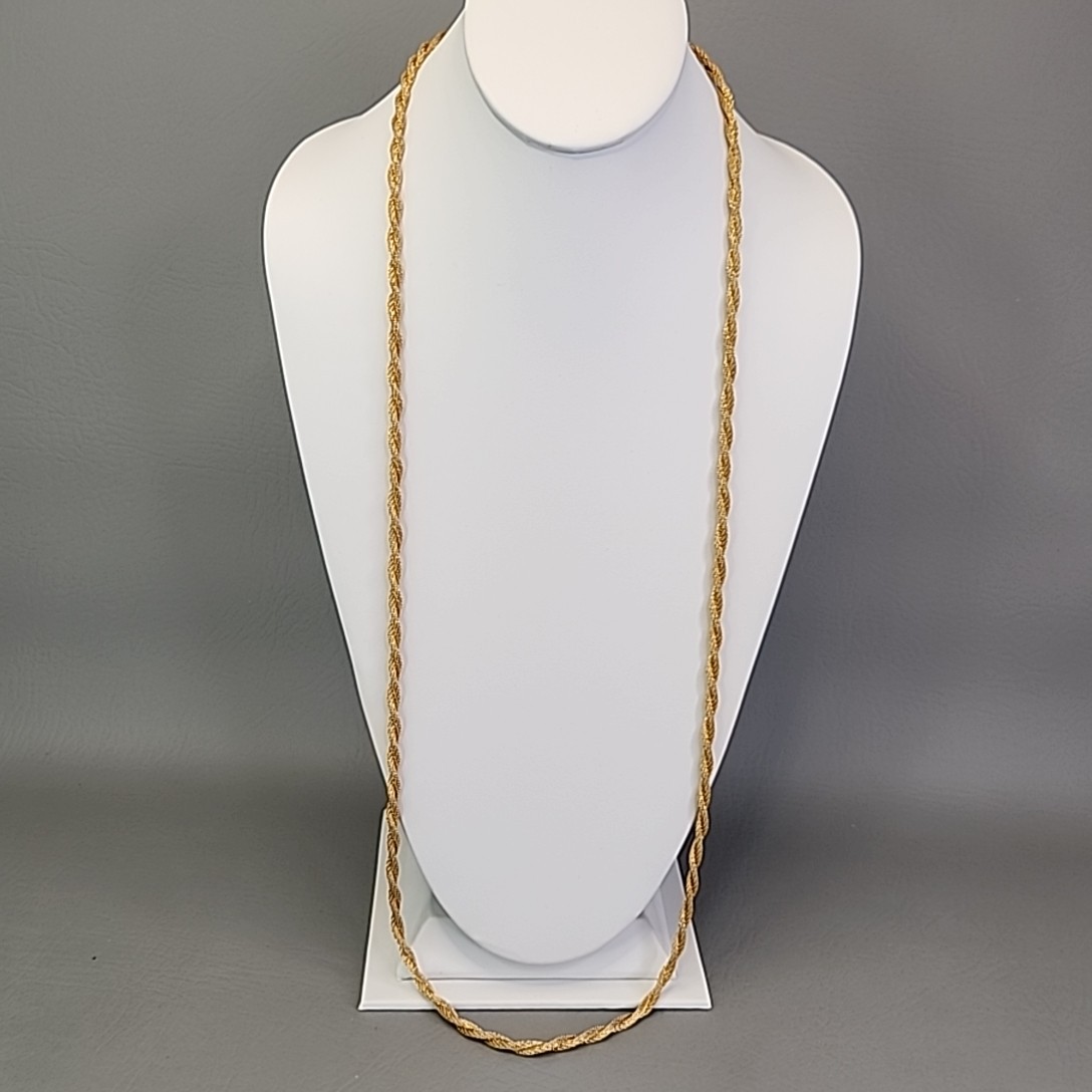 Vintage Mesh Tube Chain Necklace Twist Gold Tone 37″