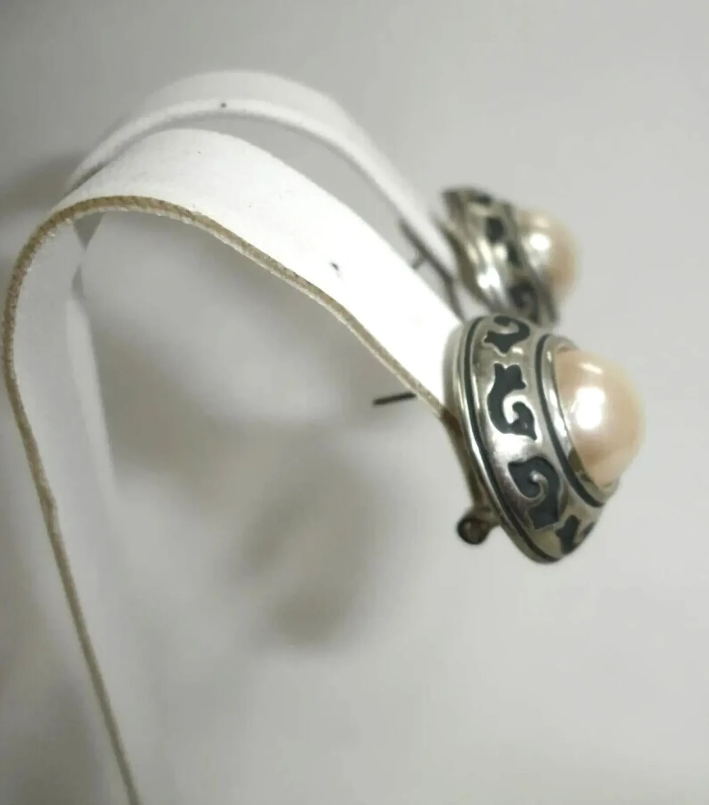 Faux Pearl Sterling Pierced Earrings – Marked Designer © DP Daniel H Pendersen