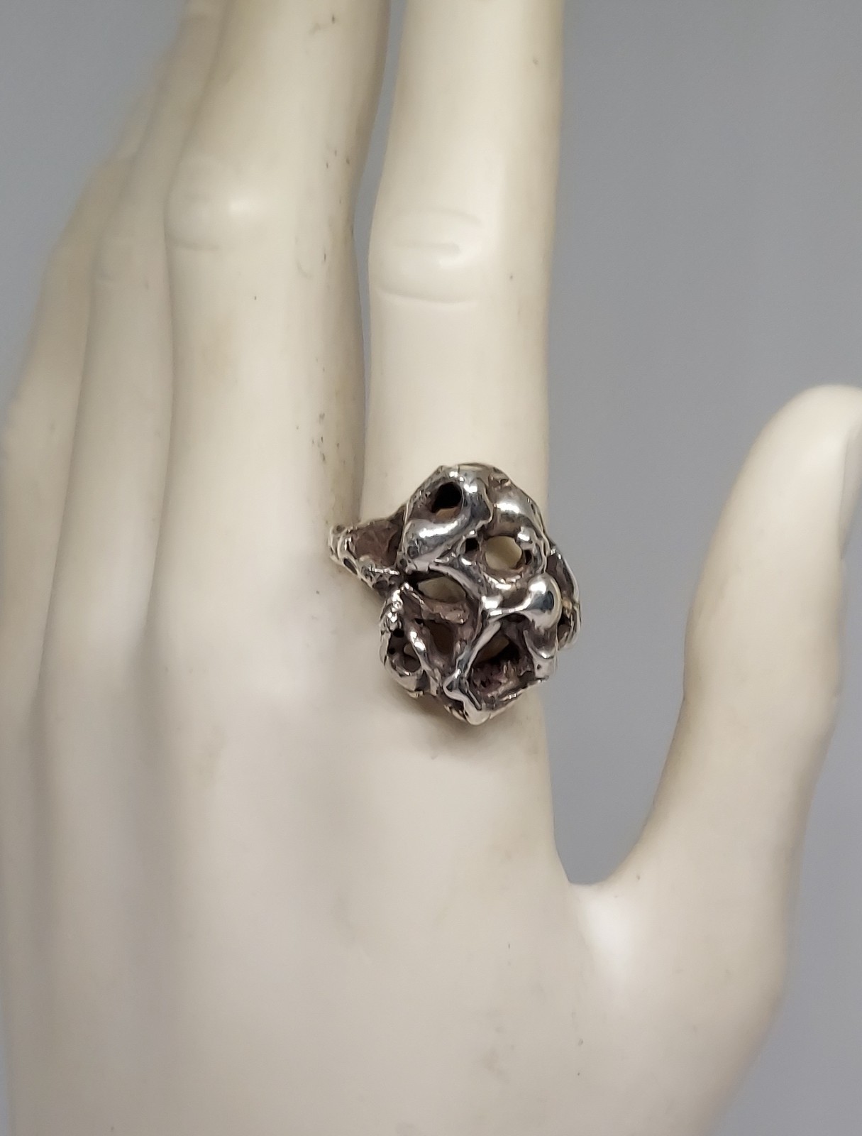 Vintage Brutalist Modernist RING Sterling Silver Handmade size 7.5
