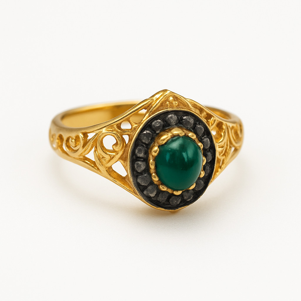 Natural Emerald & Diamond Ring, 14k Gold Plated Victorian Jewelry Gift For Her