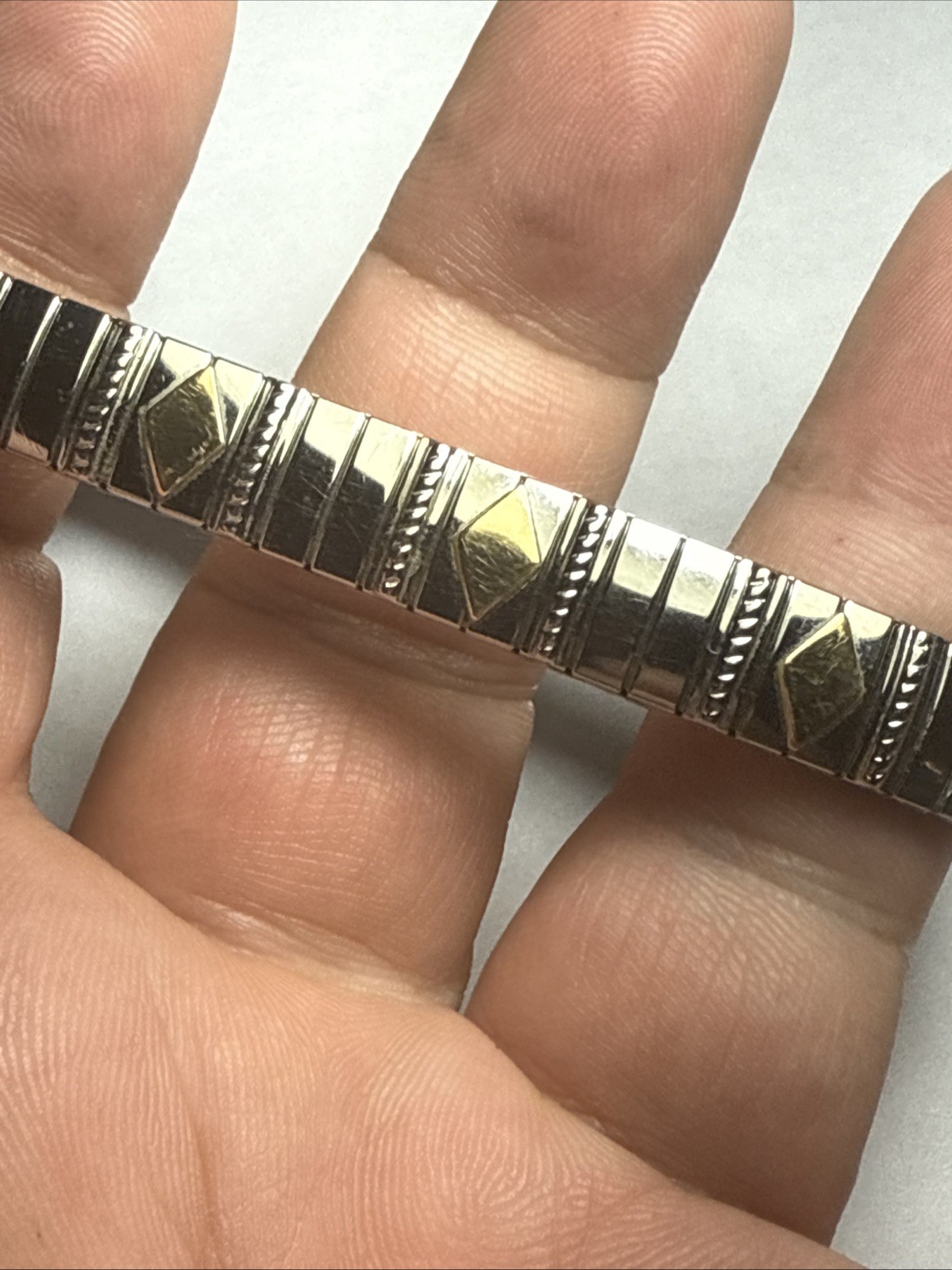 Bracelet MILOR Italy 14k Gold Accents And Stainless Steal Stretch Expanding 9mm