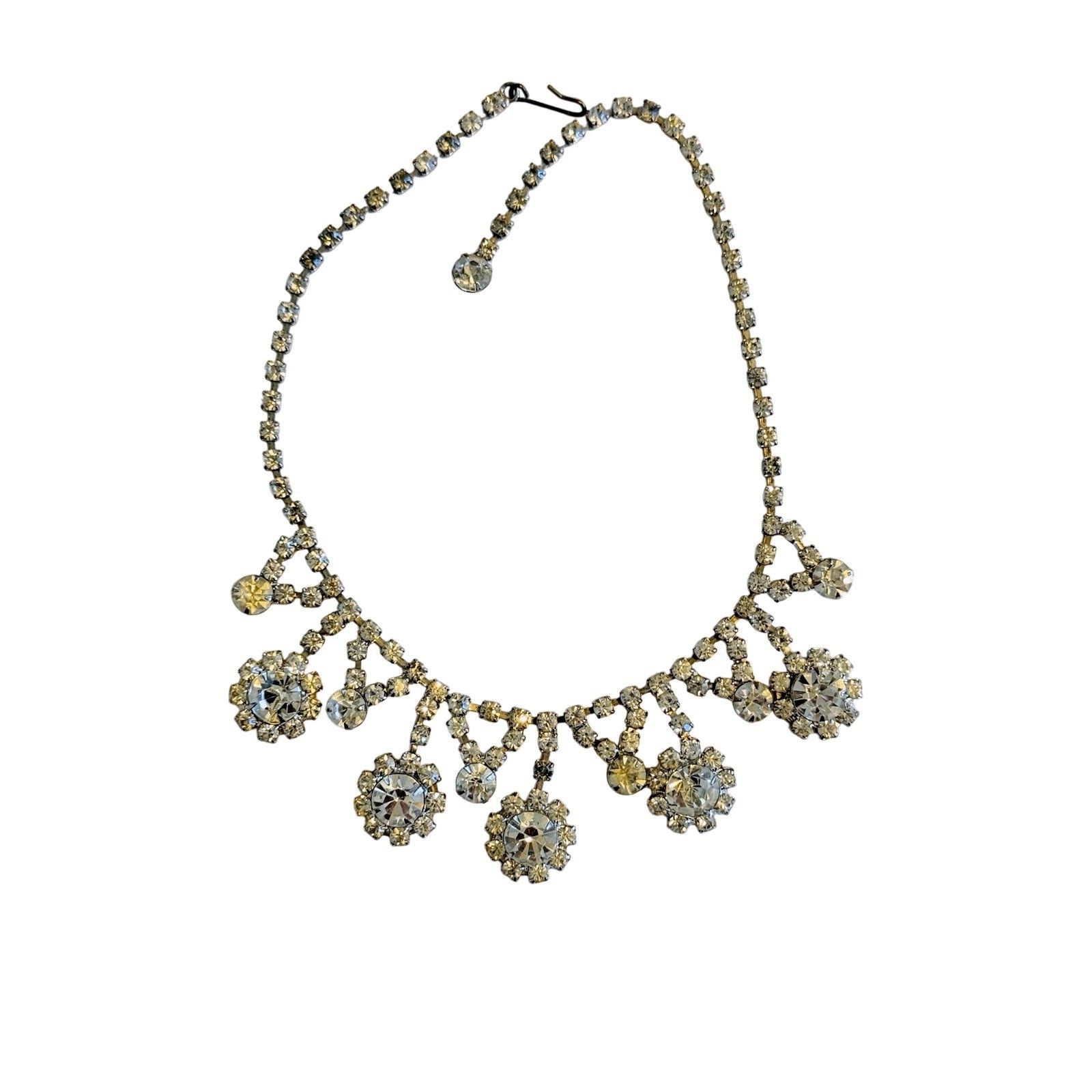 VTG Austrian Crystal Rhinestone Necklace Collar Statement Sparkly Jeweled 16″