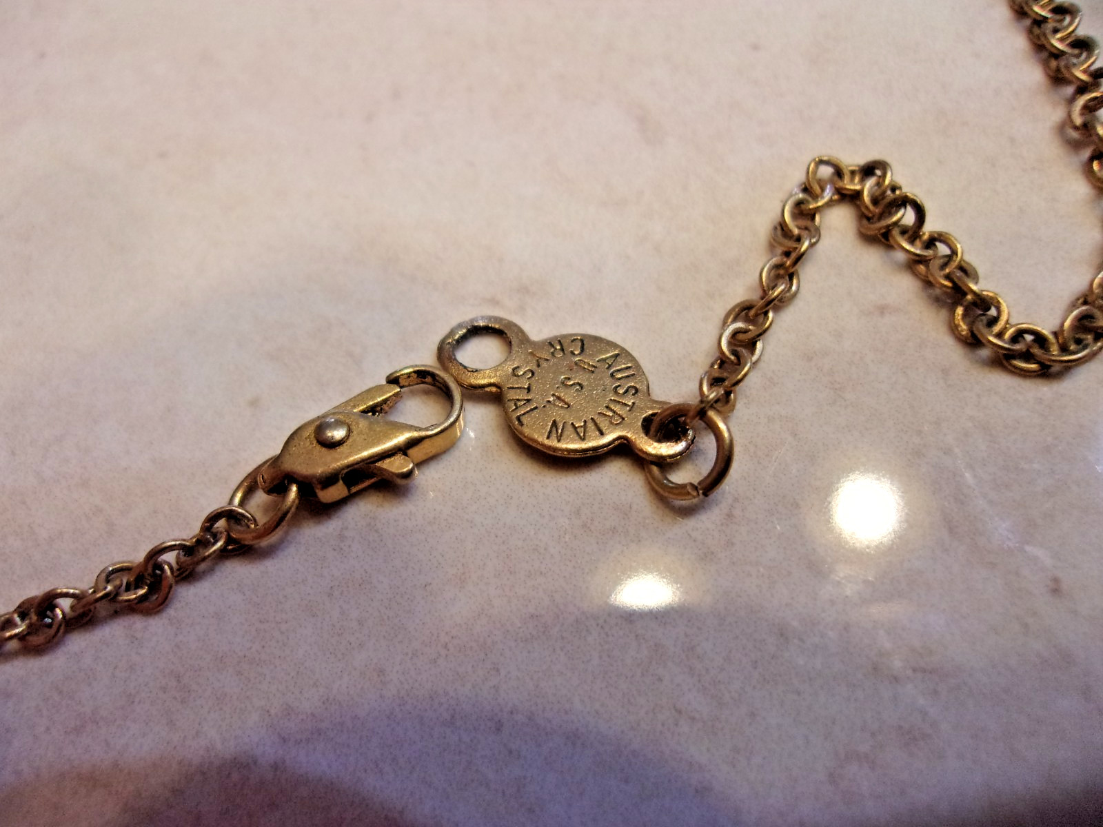 Vintage Look Austrian Crystal USA Teardrop Shape Beaded Dangle Necklace