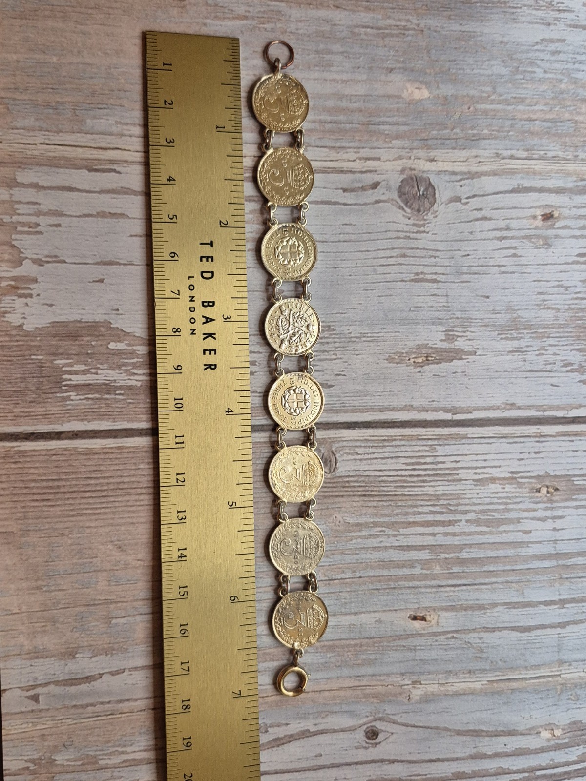 Antique Silver Coin Bracelet Chain Link Size 6.5. Gold Vermeil 1900’s To 1930’s