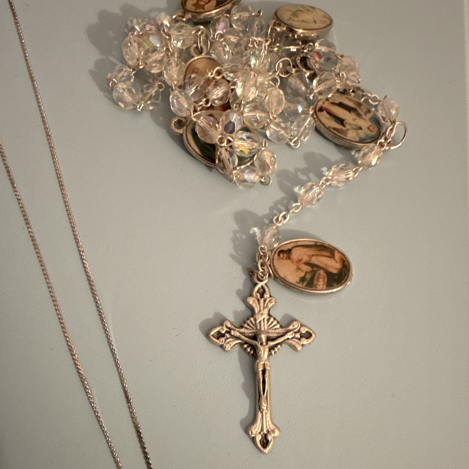 Mixed Lot Religious Jewelry 6pc Necklace Pendants Rosary Pin Silver Gold Metal
