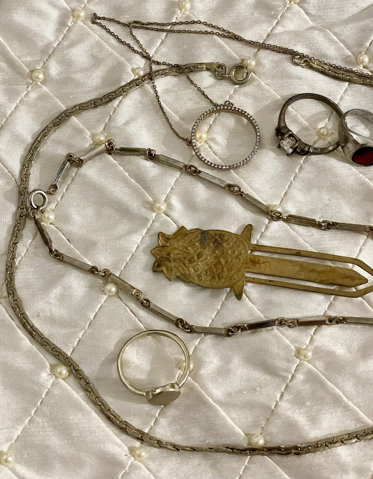 Vintage Costume Jewelry Lot Estate Chain Rings Tarnished As Is Untested Unmarked