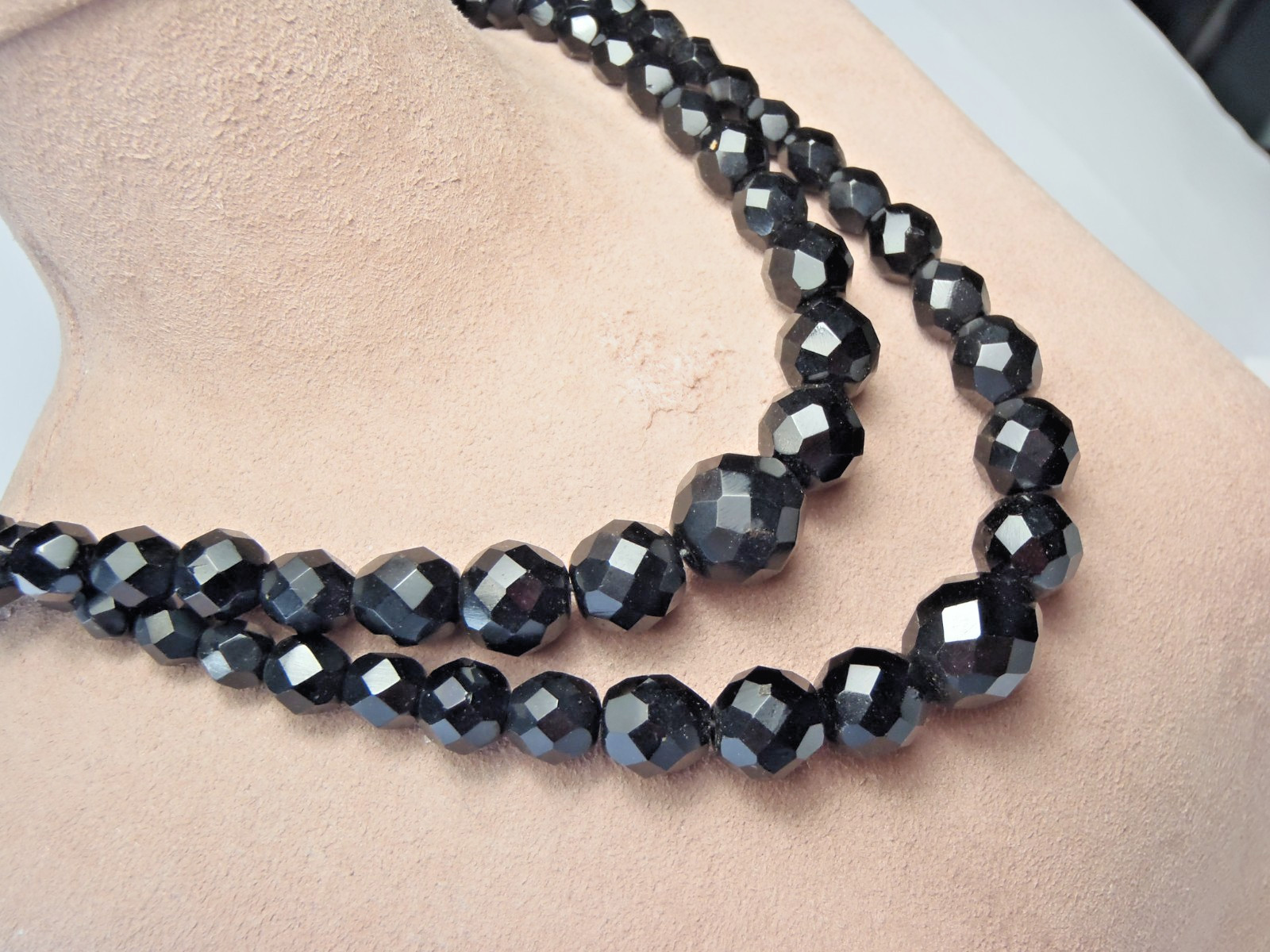 Vintage Laguna Black Faceted Glass Double-Strand Necklace