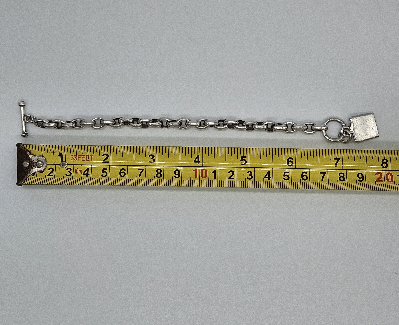Vintage Sterling Silver 925 Chunky Cable Link Toggle Clasp Bracelet 7″ 28g