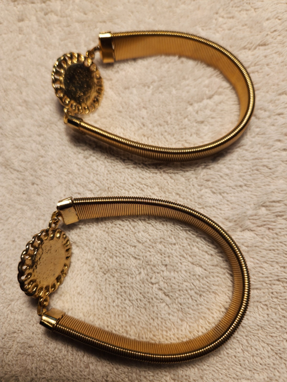 Vintage Gold Tone Arm Bands – Blue Cabochon Center, Textured Statement Upper Arm