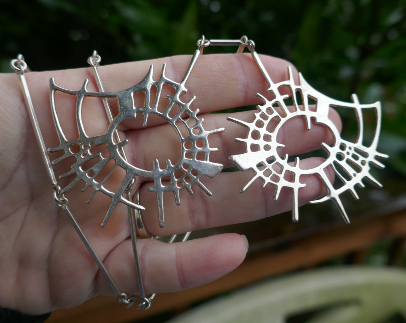 Modernist Designer Regine & Frank Juhls Sterling Brutalist Style Necklace 29.5″