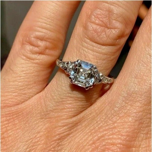3.25Ct Asscher Cut Lab-Created Diamond Engagement Wedding 14k White Gold FN Ring