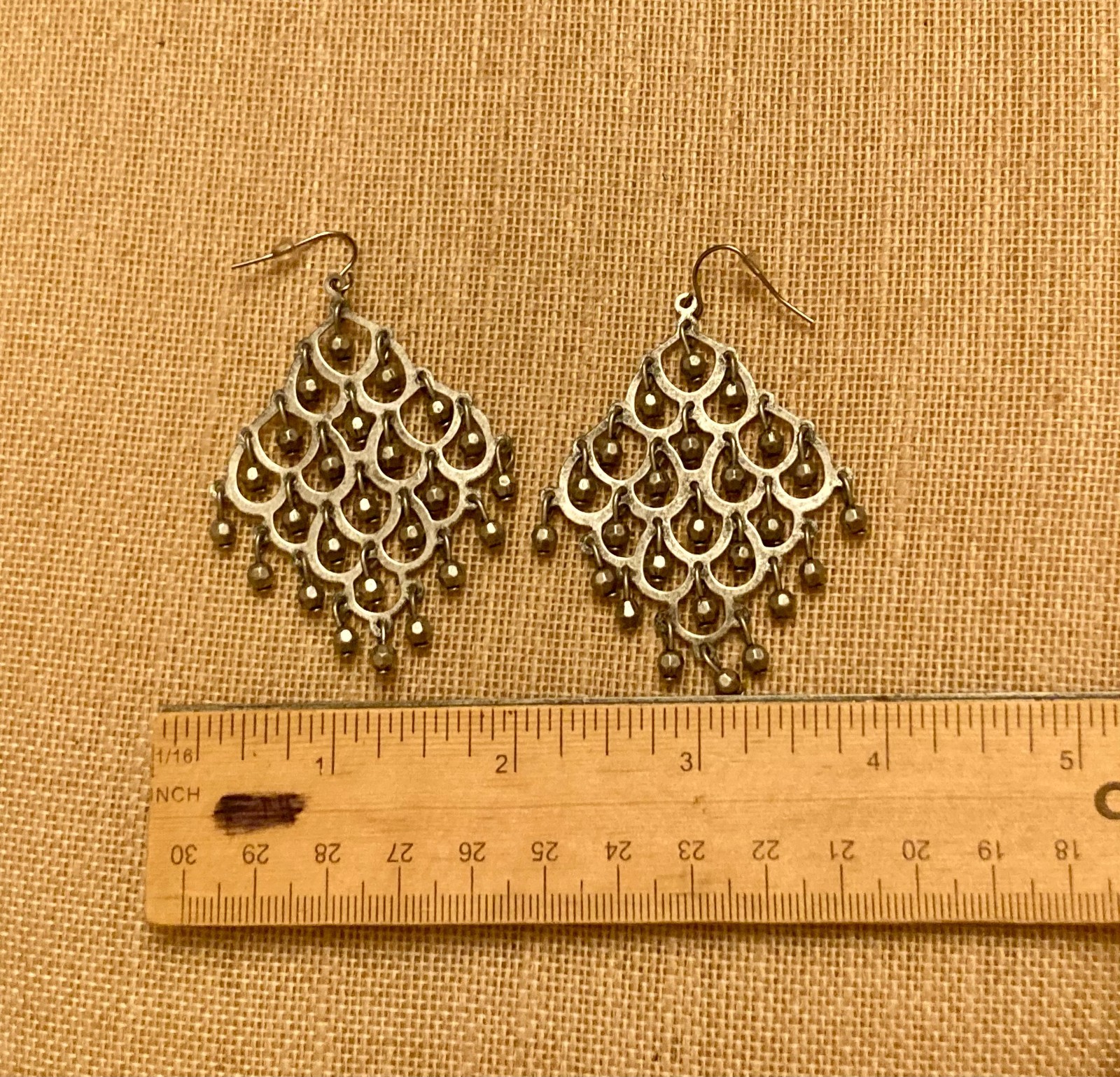Vintage Chandelier Earrings Dangle Beads Silver Tone Pierced Hook Statement