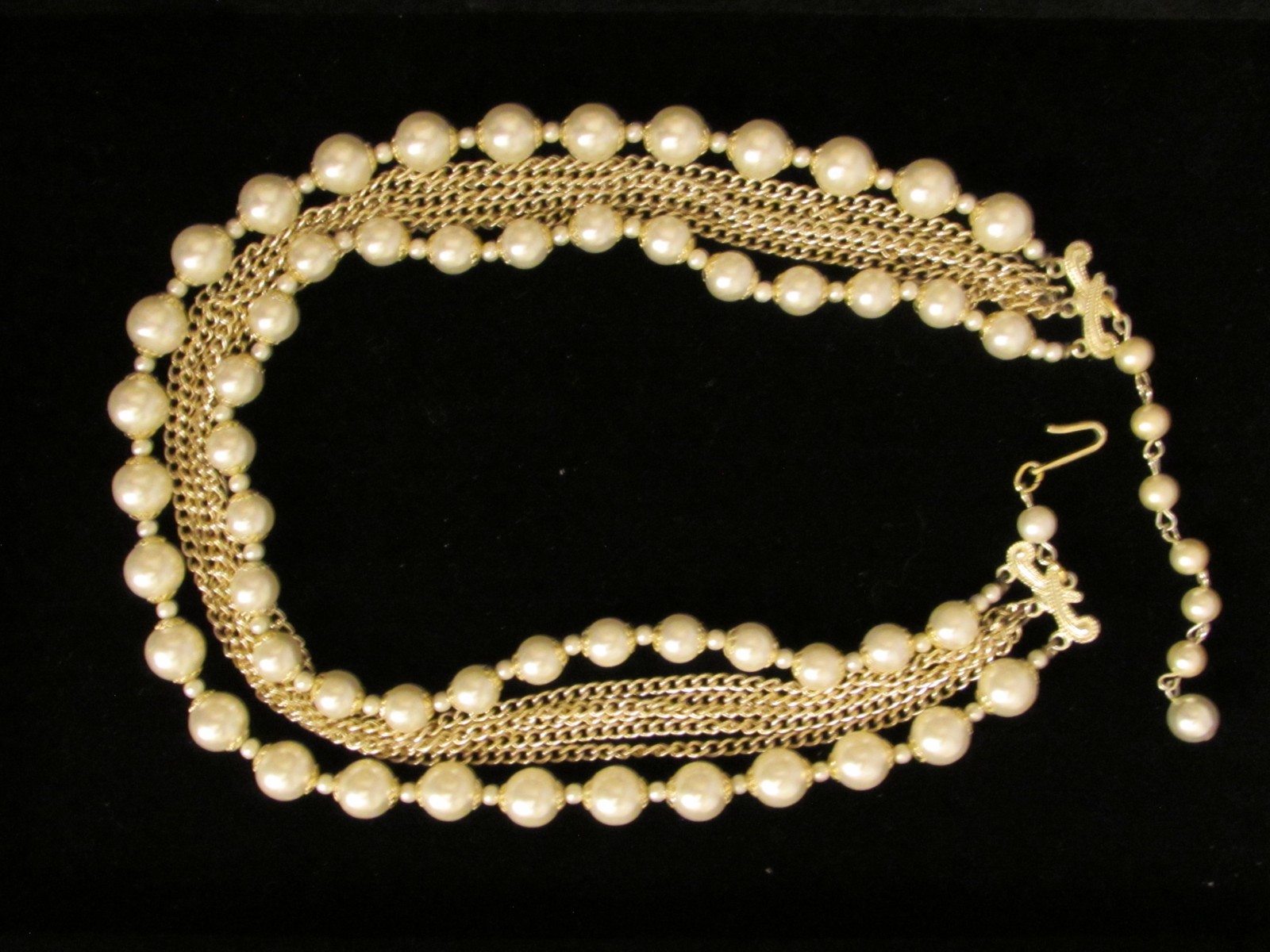 Multi Strand Choker with Faux Pearl Beads and Silver Tone Chains