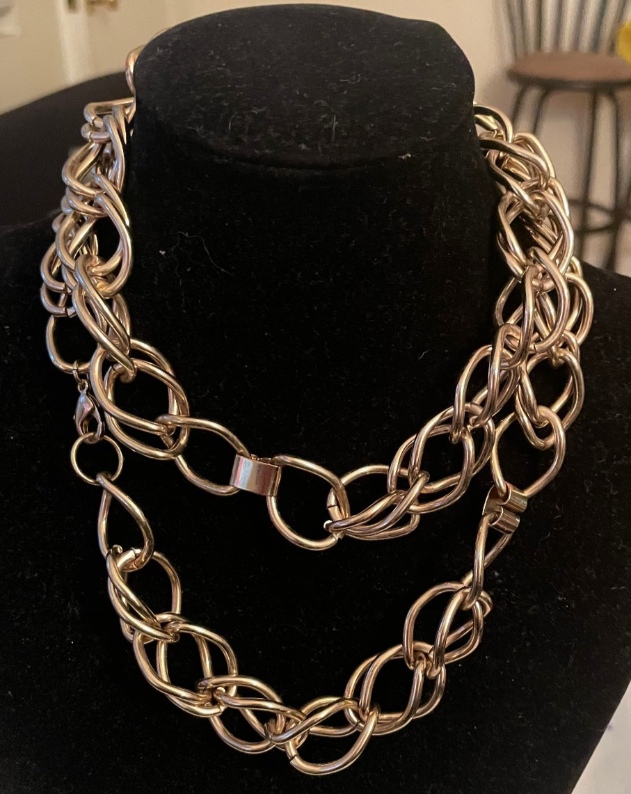 Vintage Long Gold Tone Double Link Chain Necklace very nice and unique