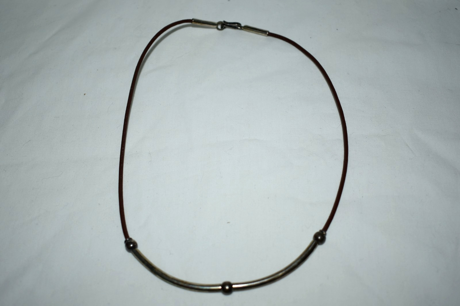 Vintage Mexico Sterling Silver 925 Brown Leather Cord Necklace Choker Unisex B1