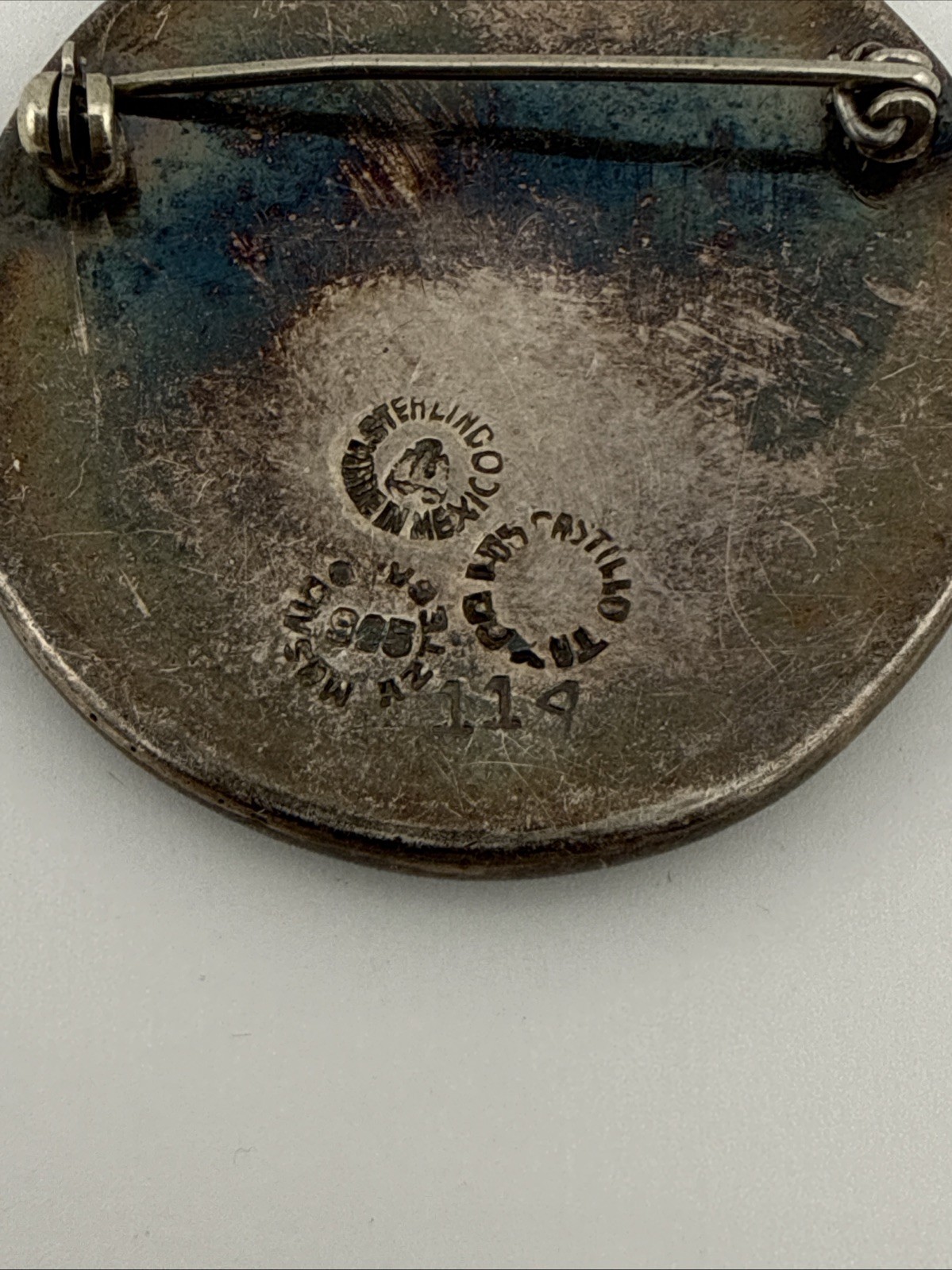 Vtg Los Castillo Sterling Silver Inlay Turquoise Pendant Brooch Taurus Zodiac