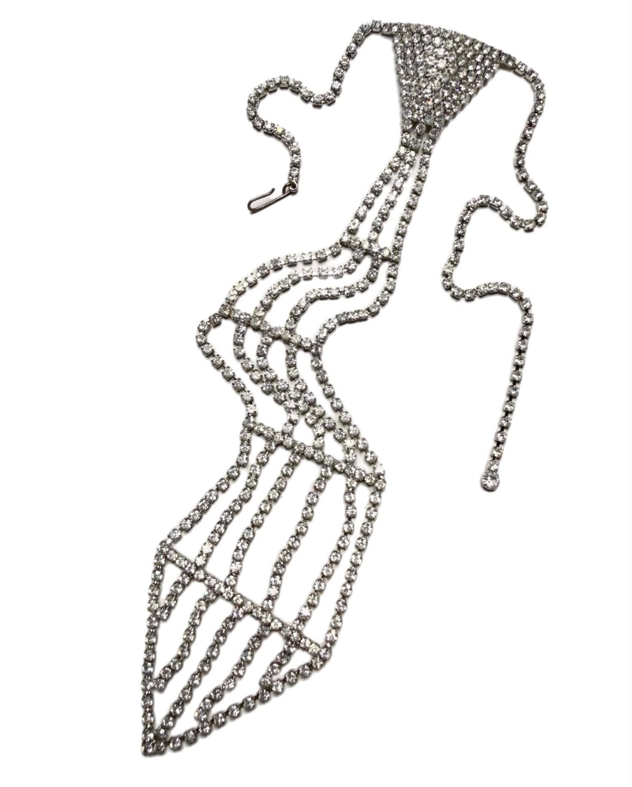 LUX 1960s 70s Rhinestone Tie Necklace, Costume, Glam, Punk, 15”