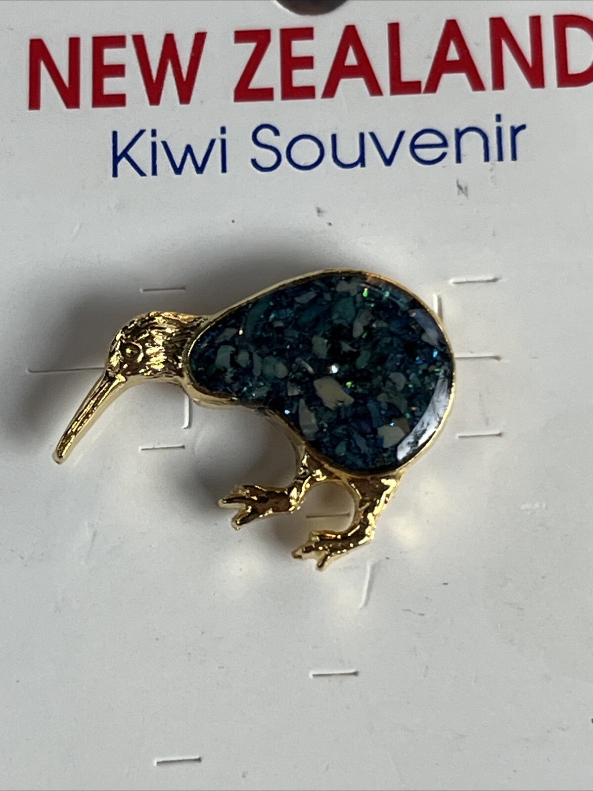 Vintage New Zealand Paua Abalone Shell Tiny Petite Kiwi Bird Brooch Or Pin