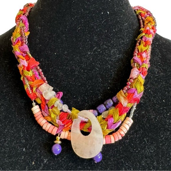Vintage Rose Quartz Beaded Necklace Pink Agate Natural Genuine Gem Stones