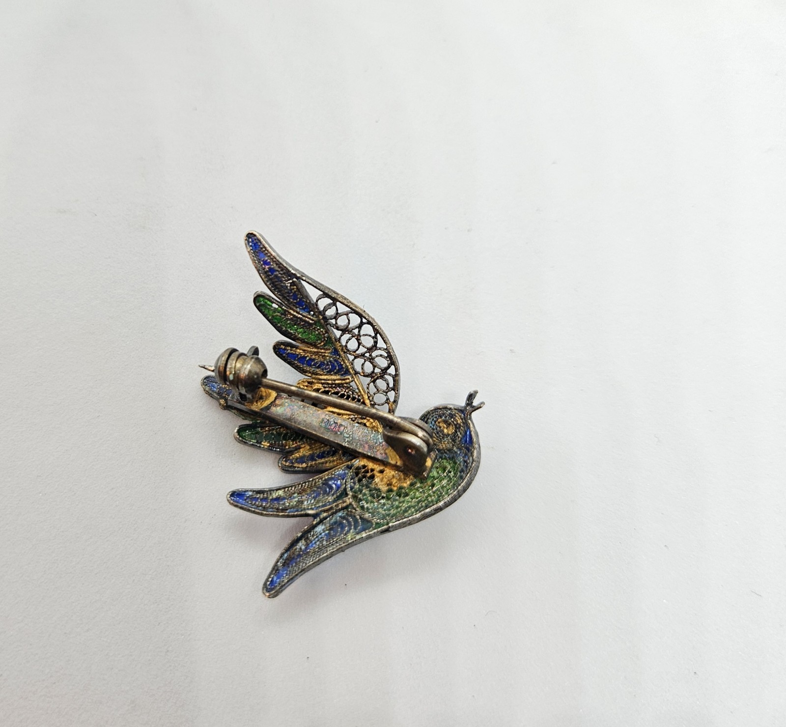 VTG MAGICAL FILIGREE BIRD OF PEACE 800 SILVER STAMP