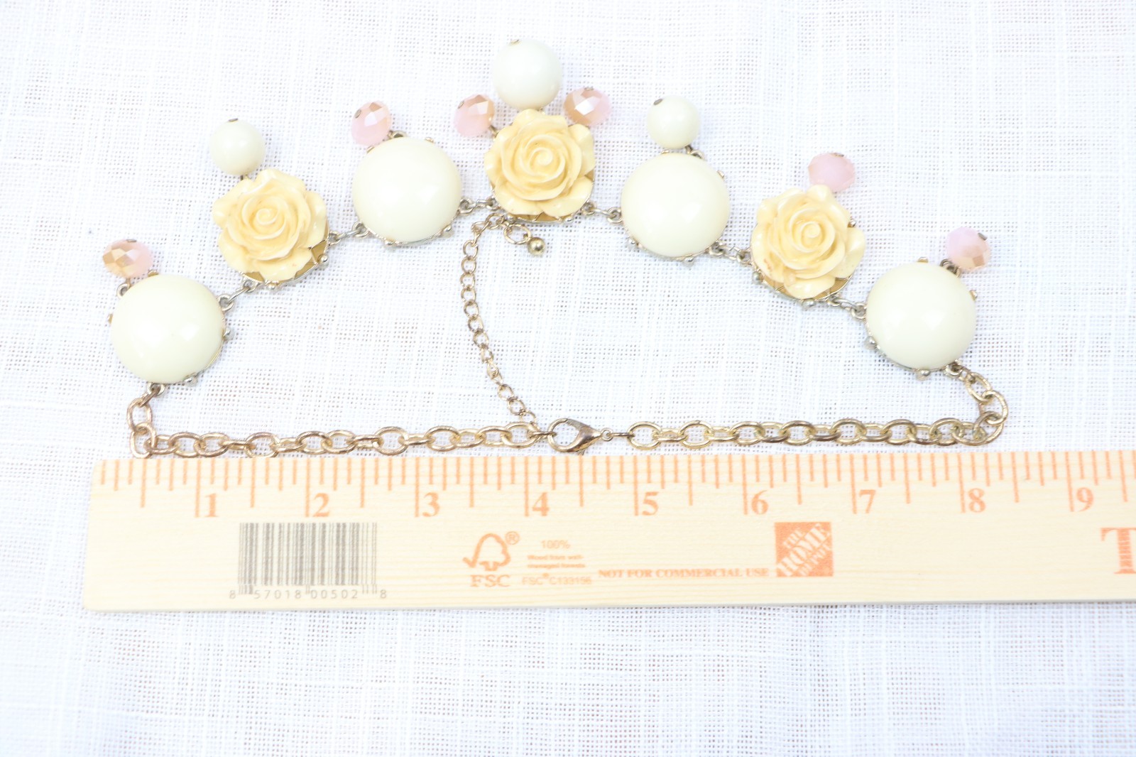 Rose Floral Statement Necklace Cream Bubble Bead Bib Boho Gold Tone