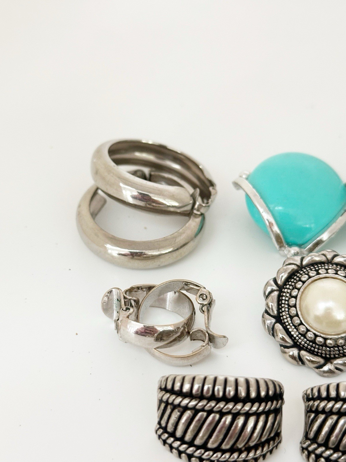 Vintage Clip On Earrings Lot of 9 Silver Tone Chunky Statement