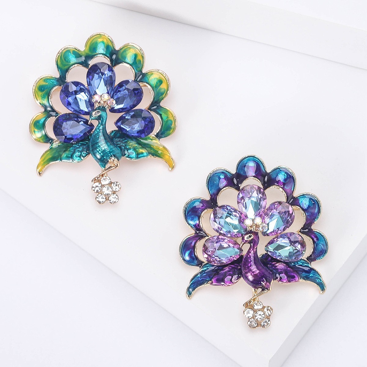 Vintage Style Peacock Bird Rhinestone Crystal Purple Brooch Pin Pendant Gift