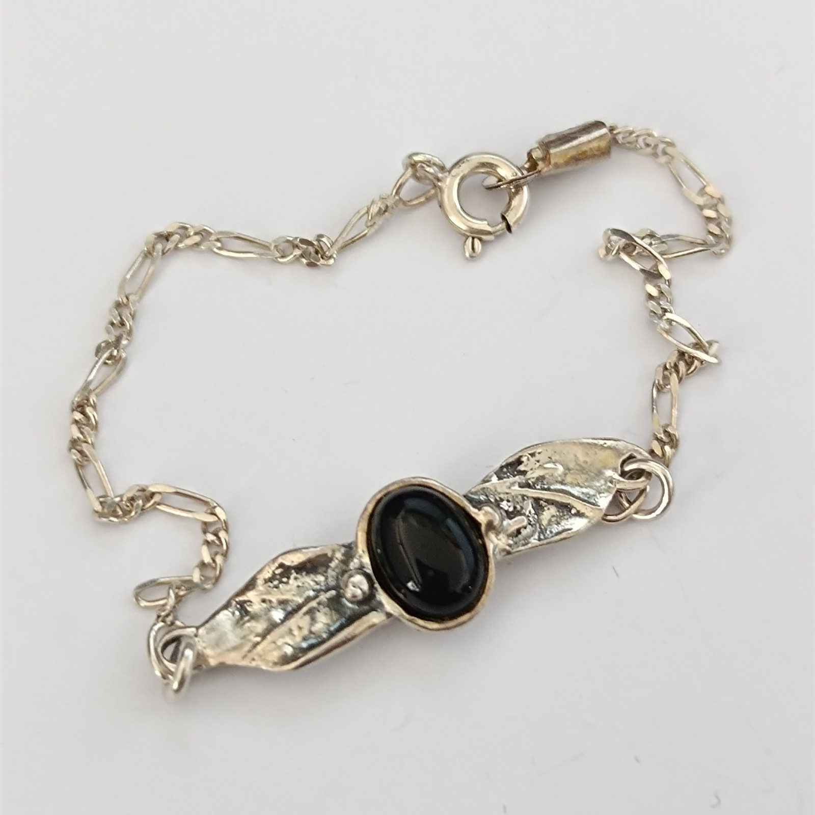 Vintage Sterling Silver Onyx Bracelet Modernist Minimalist Small Wrist Dainty