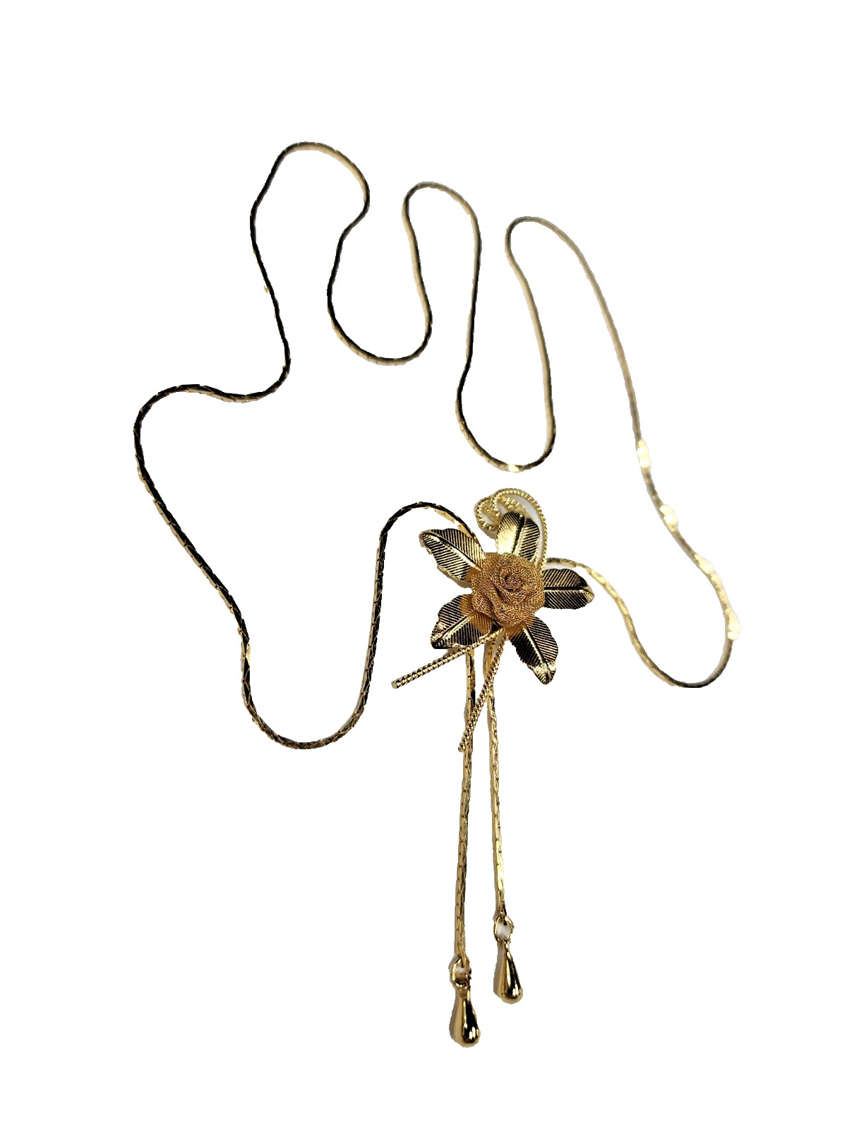 Gold Flower ~ Adjustable Female Necktie style Necklace ~ 26″ total~ Gold tone